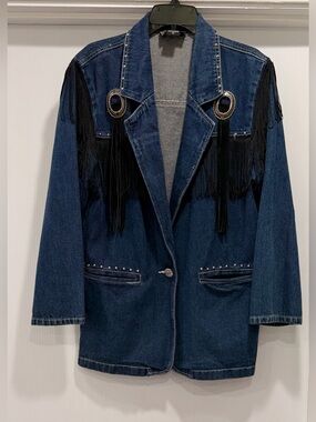 Vintage Next Move Western Fringe Denim Jacket.